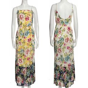 Farm Rio Maxi Dress Floral Yellow Sleeveless Sundress Cottagecore Prairie Size M